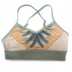 Alo Yoga Aria Bra Green Tropical Feathers L.